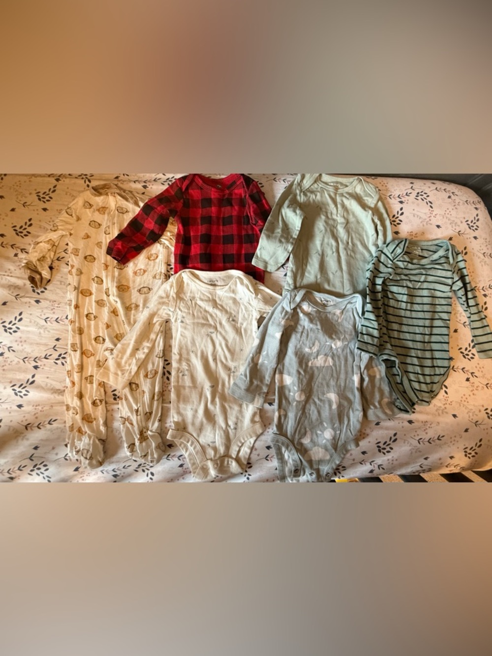 Mixed Baby Onesies Pack – Red Buffalo Plaid, Sage, Cream, Light Blue